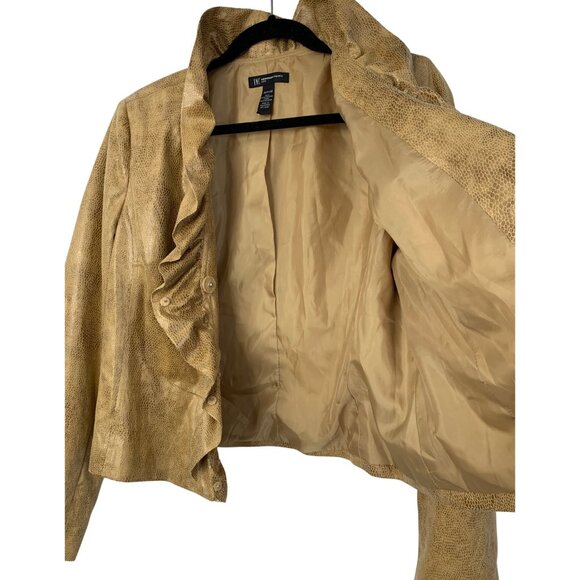 Inc International Concepts Python Lightweight Jacket Size L Petite Snap Ruffle - Picture 4 of 10